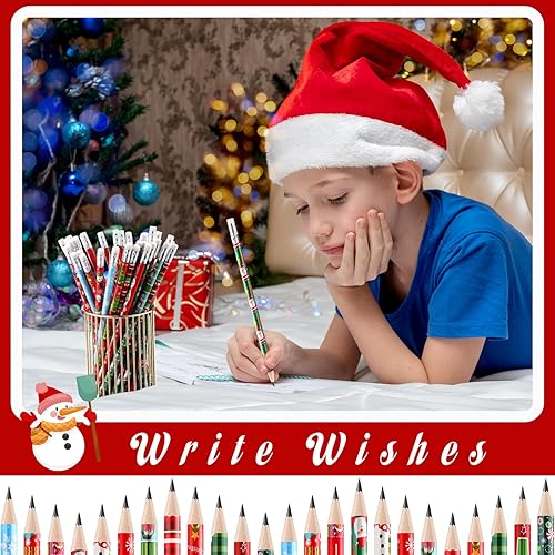 Miniatura 8 de Lápices de Navidad a granel para niños, coloridos lápices de madera de invierno con lápices de borrador, muñeco de nieve, Papá Noel y alce, lápiz de