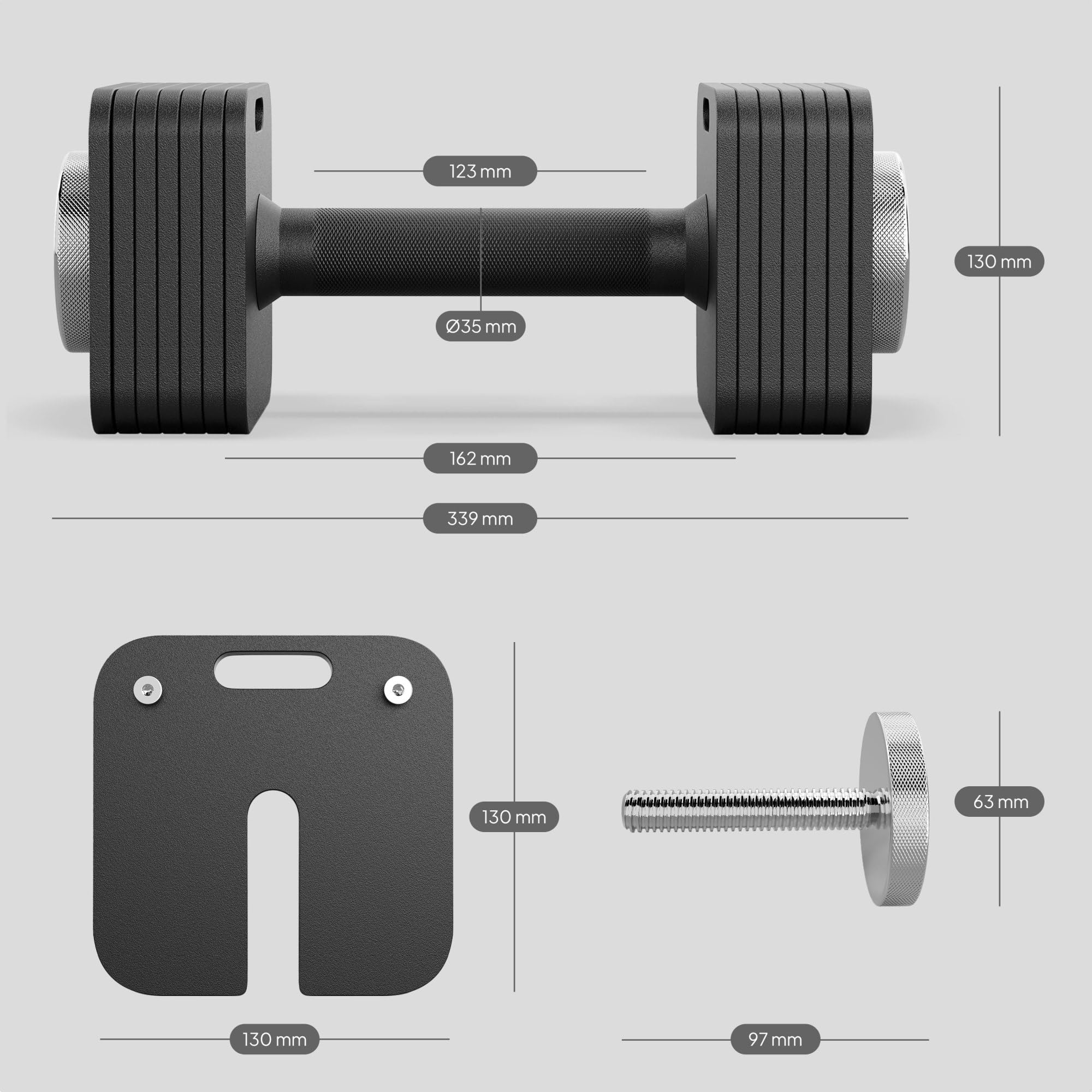 ZIPRO Hantel Verstellbare Kurzhantel Gewicht 16/24 Kg Dumbbell Hantelscheiben mit 8x2kg und 2x1kg Schraubverschluss Frauen und Männer für Zuhause Home Gym Körpertraining Muskelaufbau – 1 x Square