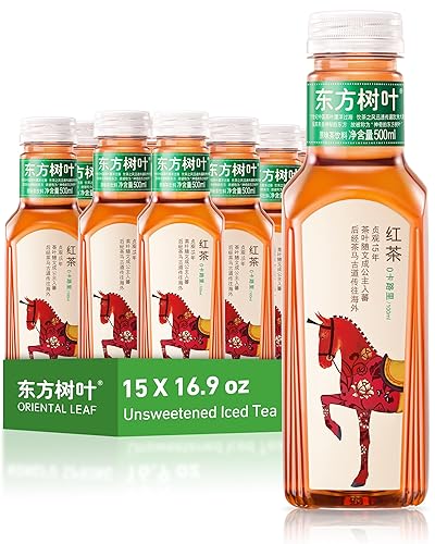ORIENTAL LEAF Té helado sin azúcar - Té negro embotellado, botellas de 16.9 onzas líquidas (paquete de 15), bebidas de té preparadas, sin azúcar, 0