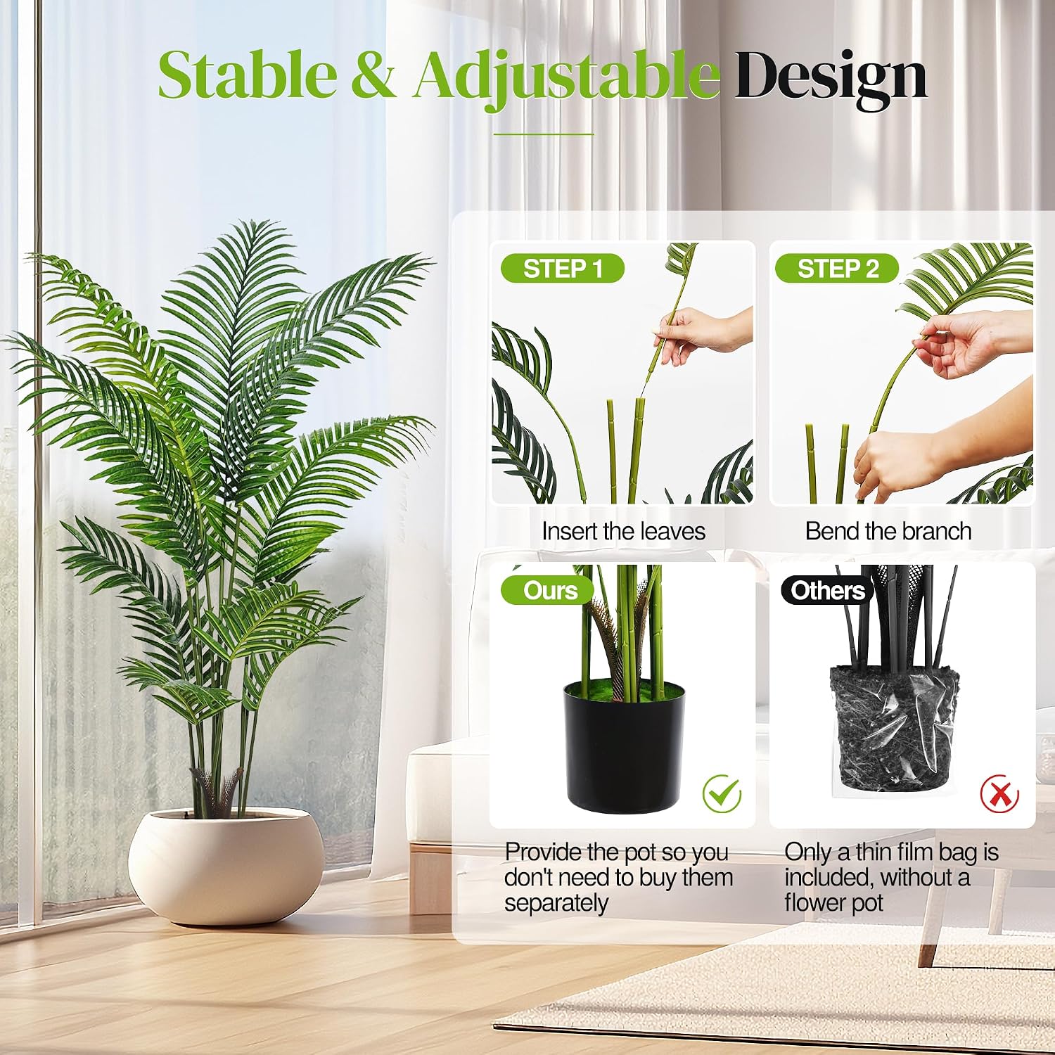 Suntee 5ft Artificial Palm Tree, 2 Pack Artificial Plants Indoor for Office Living Room, Tall Fake Trees Tropical Areca Floor Plant, Large Fake Plants Porch Garden Patio Decor