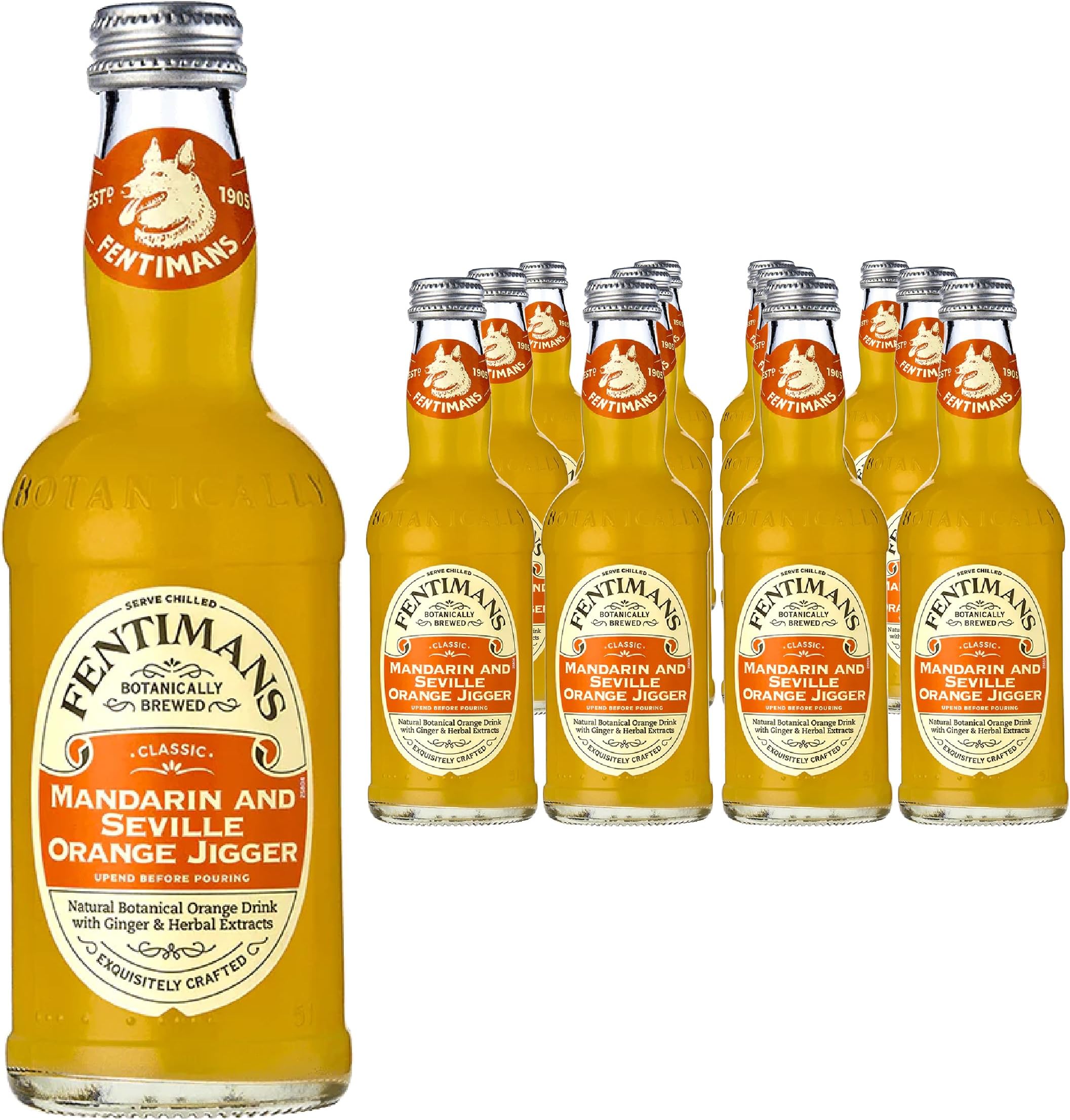 Mandarin and Seville Orange Jigger - Natural Botanically Brewed Orange Drink - Perfect Mixer - Low Calorie, Gluten-Free and Vegan Soft Drinks - 12 x 275ml