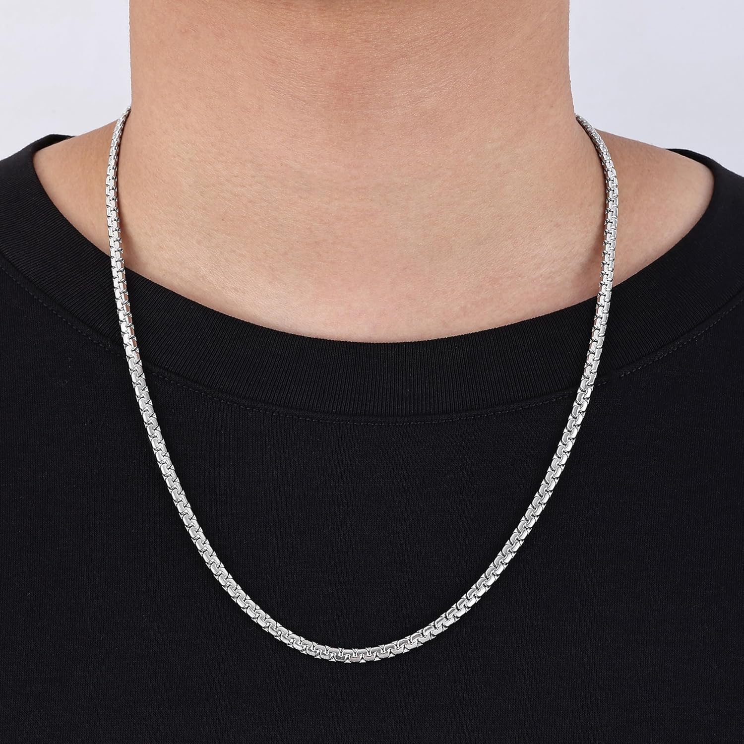 Fiusem Flat Box Chains for Men, 2.5/3/4/4.5/5mm Silver Tone Box Chain Necklace, Stainless Steel Necklaces for Men and Women 16-28 Inches, Jewelry Gift - Image 5