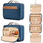 Travel Hanging Toiletry Bag for Women, with Jewelry Organizer Compartment, Medium Waterproof Hanging Makeup Accessories, Cosmetic Essentials, Toiletries Dopp Kit Set with Trolley Belt, Navy Blue