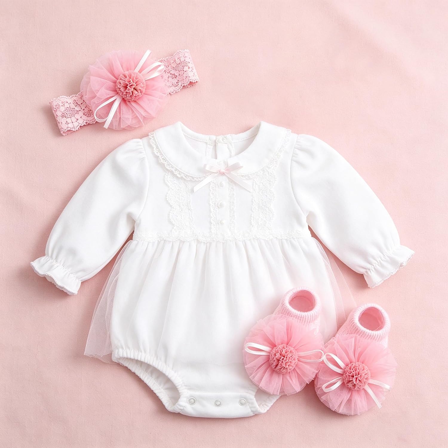 Mealah Baby Girl Headband and Socks Set with Lace Flower for Newborns