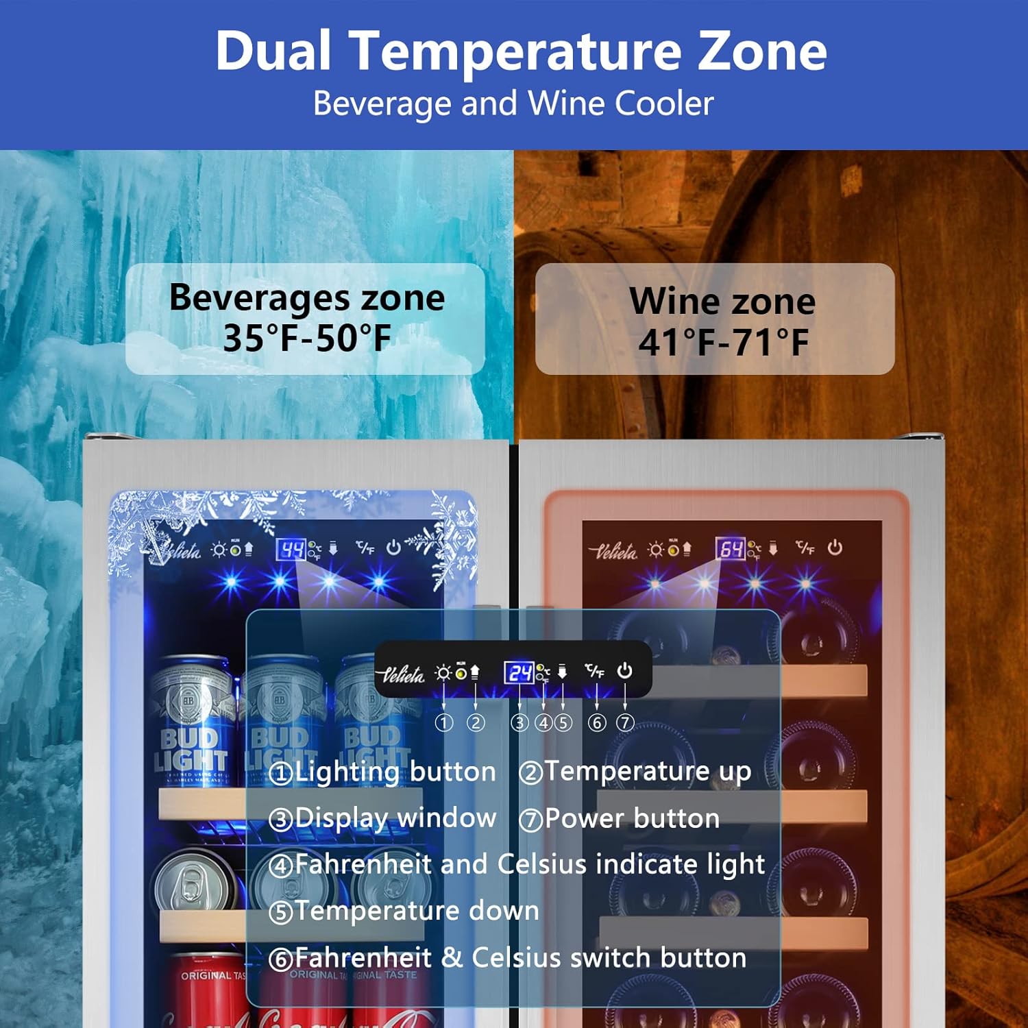 Control panel and dual temperature zones
