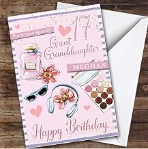 17th Great Granddaughter Pink Makeup Teenager Custom Personalised Birthday Card - Personalised Birthday Card For 17th Birthday, Custom Birthday Card