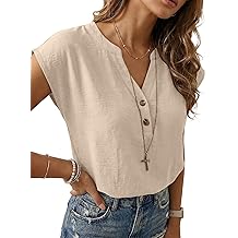 Womens Summer Henley Tops Dressy Casual Blouses Cap Sleeve V Neck Trendy Vacation Business Work Shirts
