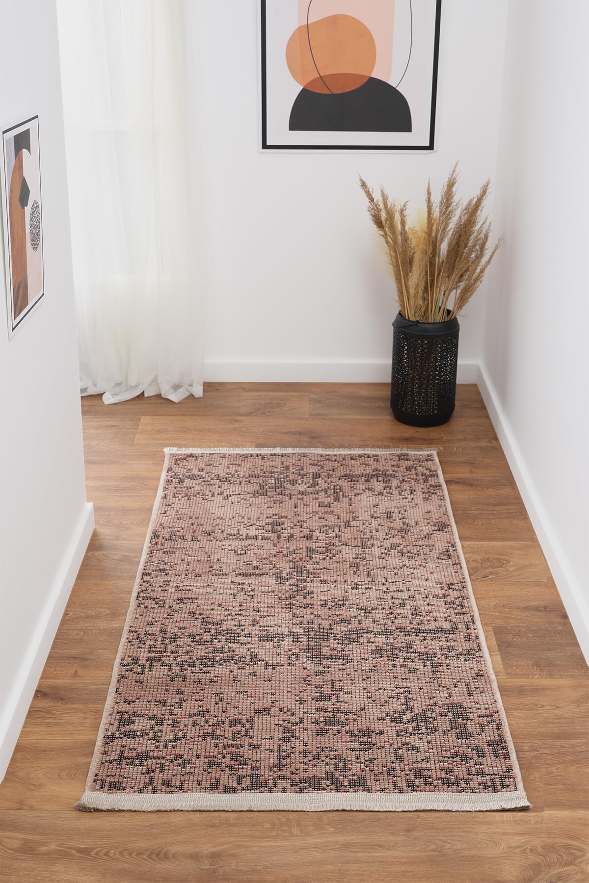 Ruglenza Woven Area Rug - Wool Blend Carpet, Modern Easy Clean Rug for Living Room, Anti Slip Backing, Elegant Durable Home Decor (Mink/Rose, 80 x 150 cm)