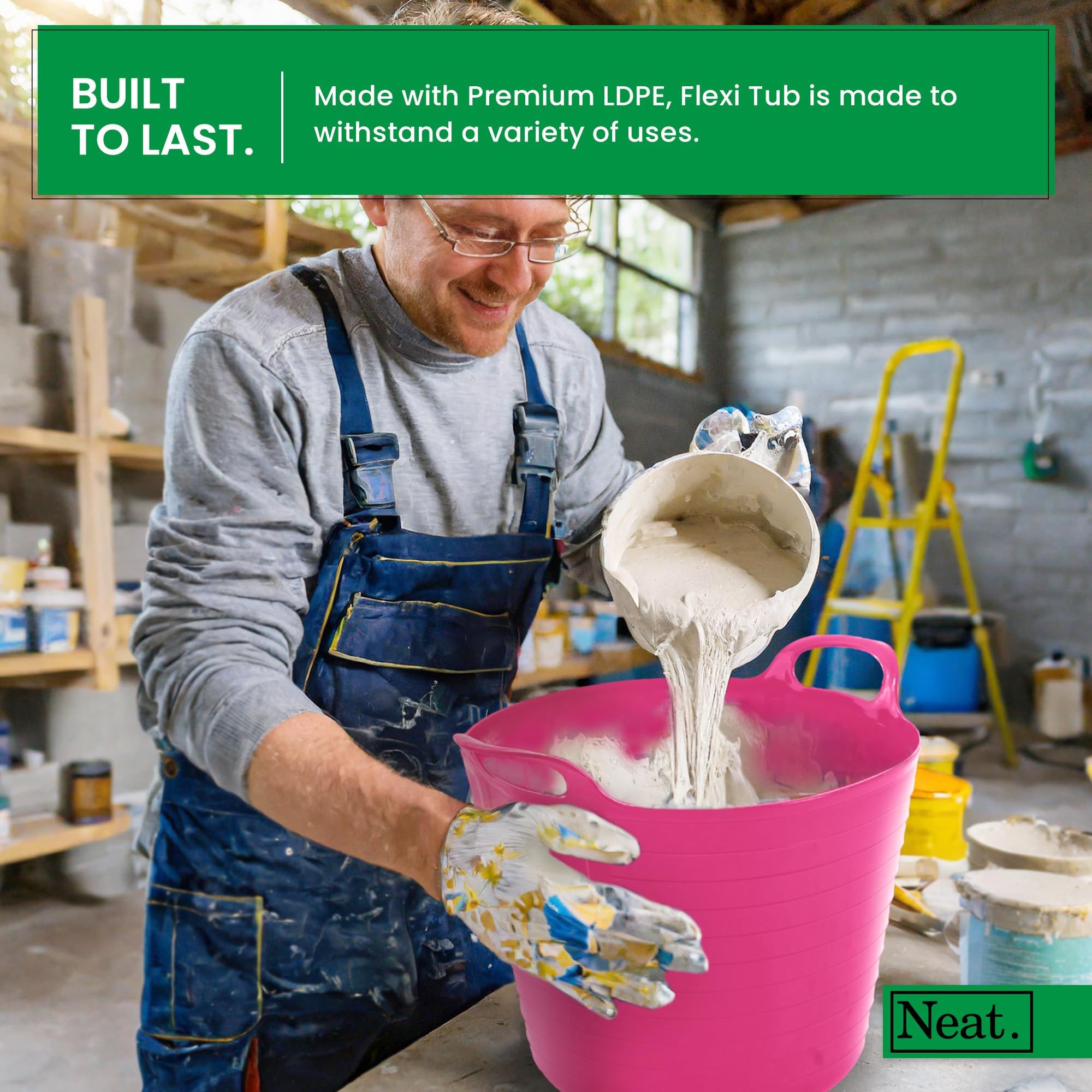 42 LITRE FLEXI BUCKET LARGE TUB GARDEN CONTAINER FLEXIBLE STORAGE HORSE FEED TRUG REINFORCED HANDLE BASKET (PINK) — view 6