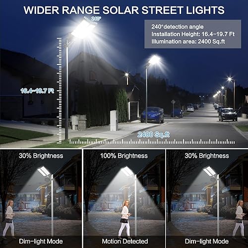 Miniatura 4 de Deepn Luz solar de calle de 8000 W, 480000 lúmenes, luces de inundación LED del atardecer al amanecer, sensor de movimiento al aire libre, IP66,