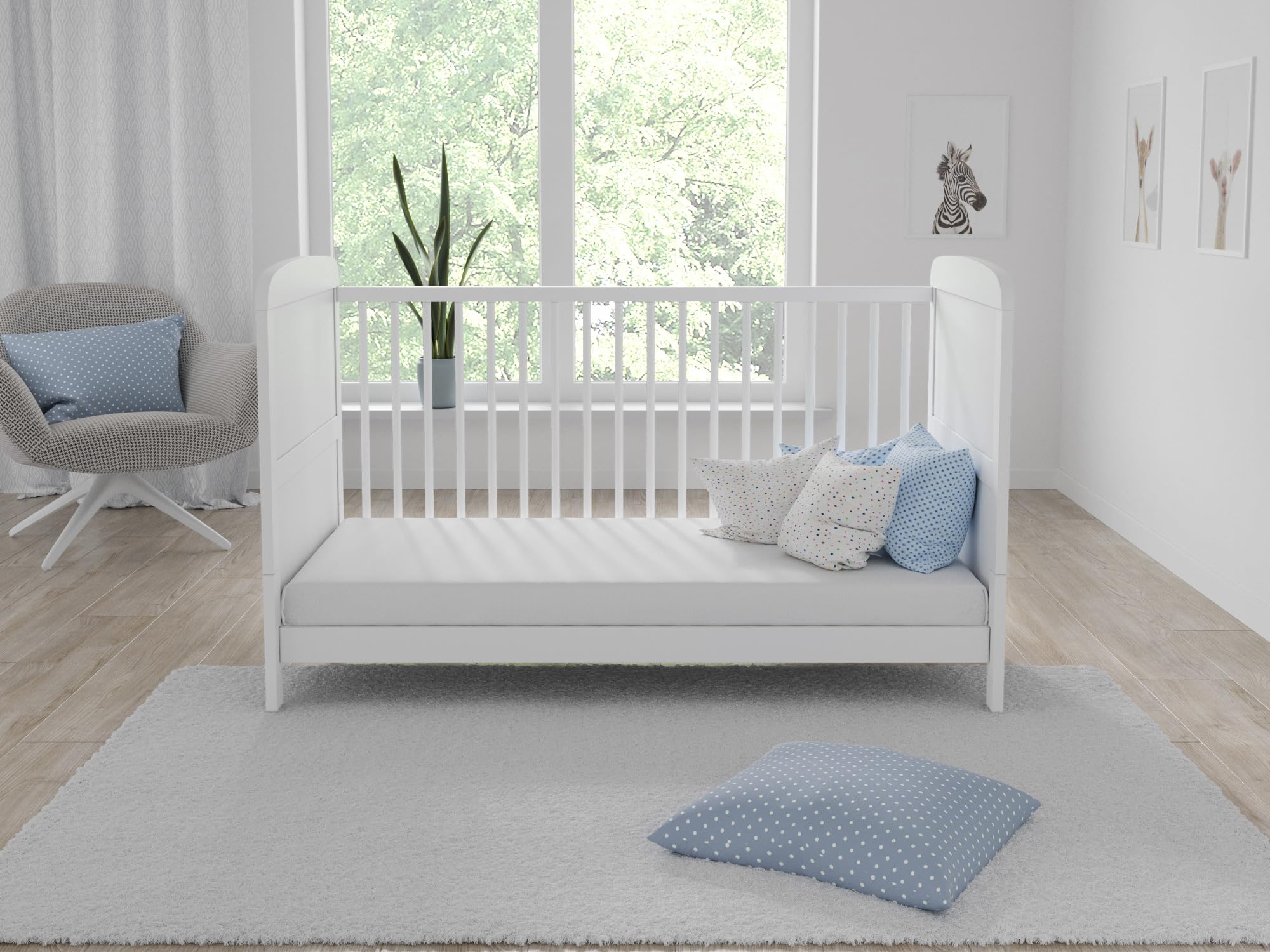 Love For Sleep Cuna Bebé 70x140 cm Convertible en Cama Junior – Cama Infantil Evolutiva Blanca de Madera con 2 Barandillas Anticaída, Modelo Maddox
