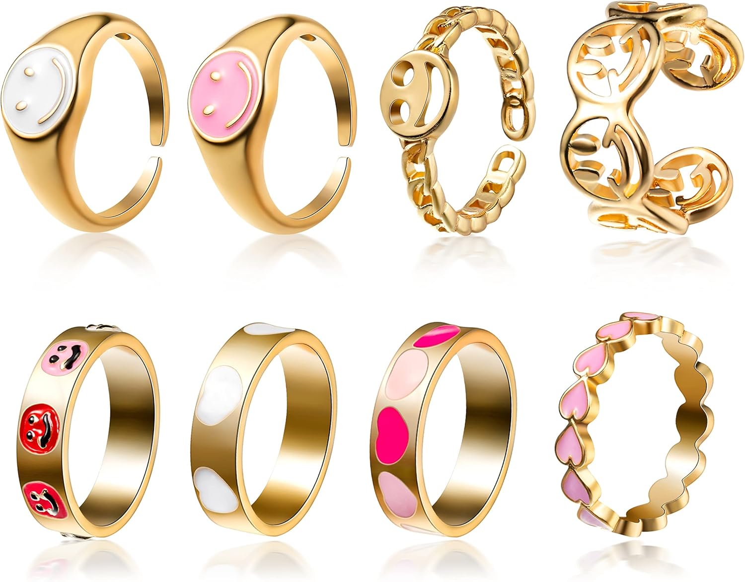 PANTIDE 8Pcs Preppy Smile Y2K Retro Rings Set Colorful Trendy Funky ...