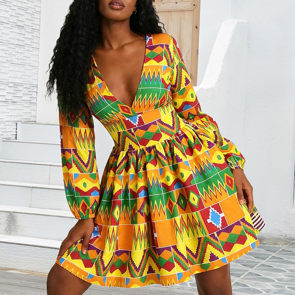 short dashiki dress iooiooi African Dashiki Dresses for Women Ankara Print Short Sleeve One Shoulder Knee-Length Fashion Dress at Amazon Women's Clothing store