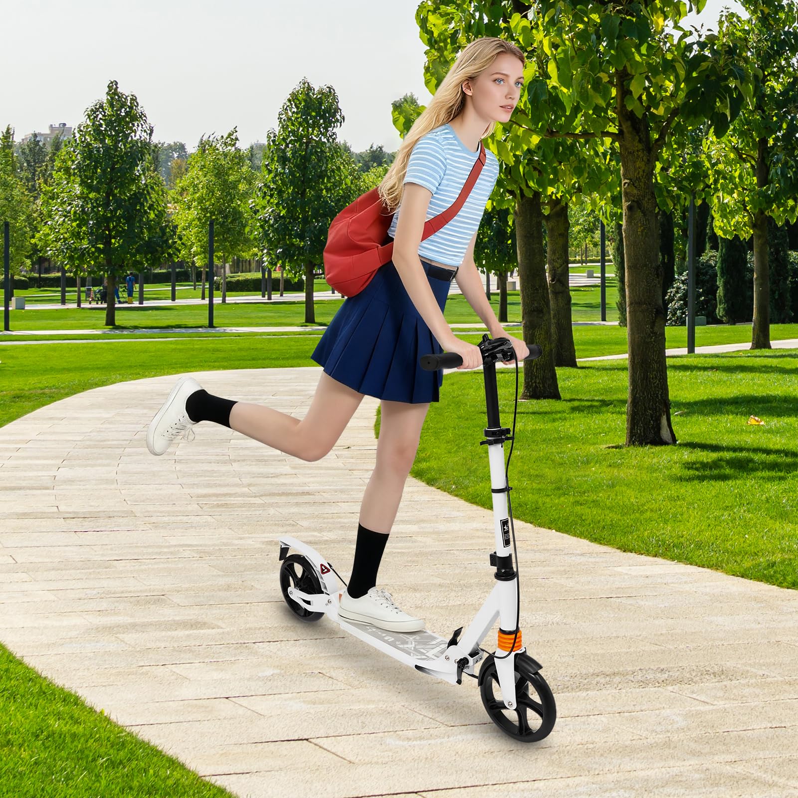 Patinete plegable para adultos, altura ajustable, freno de disco, hasta 100 kg, patinete para niños, con guardabarros y muleta, apto para estudiantes, adolescentes y adultos