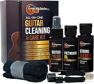 Guitar Cleaner Polish, String Cleaner, Winder and Fretboard Oil Care Kit | MADE IN USA | Guitar Oil and Cleaner for Body, Strings and Fretboard Fingerboard - Cleans, Polishes, and Protects