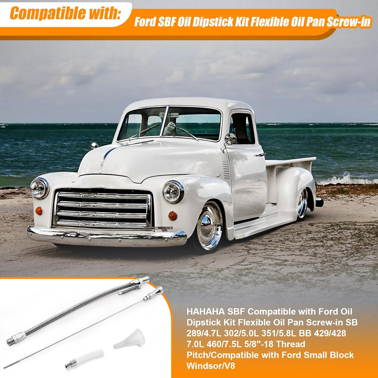 HAHAHA SBF Compatible with Ford Oil Dipstick Kit Flexible Oil Pan Screw-in SB 289/4.7L 302/5.0L 351/5.8L BB 429/428 7.0L 460/7.5L 5/8"-18 Thread Pitch/Compatible with Ford Small Block Windsor/V8