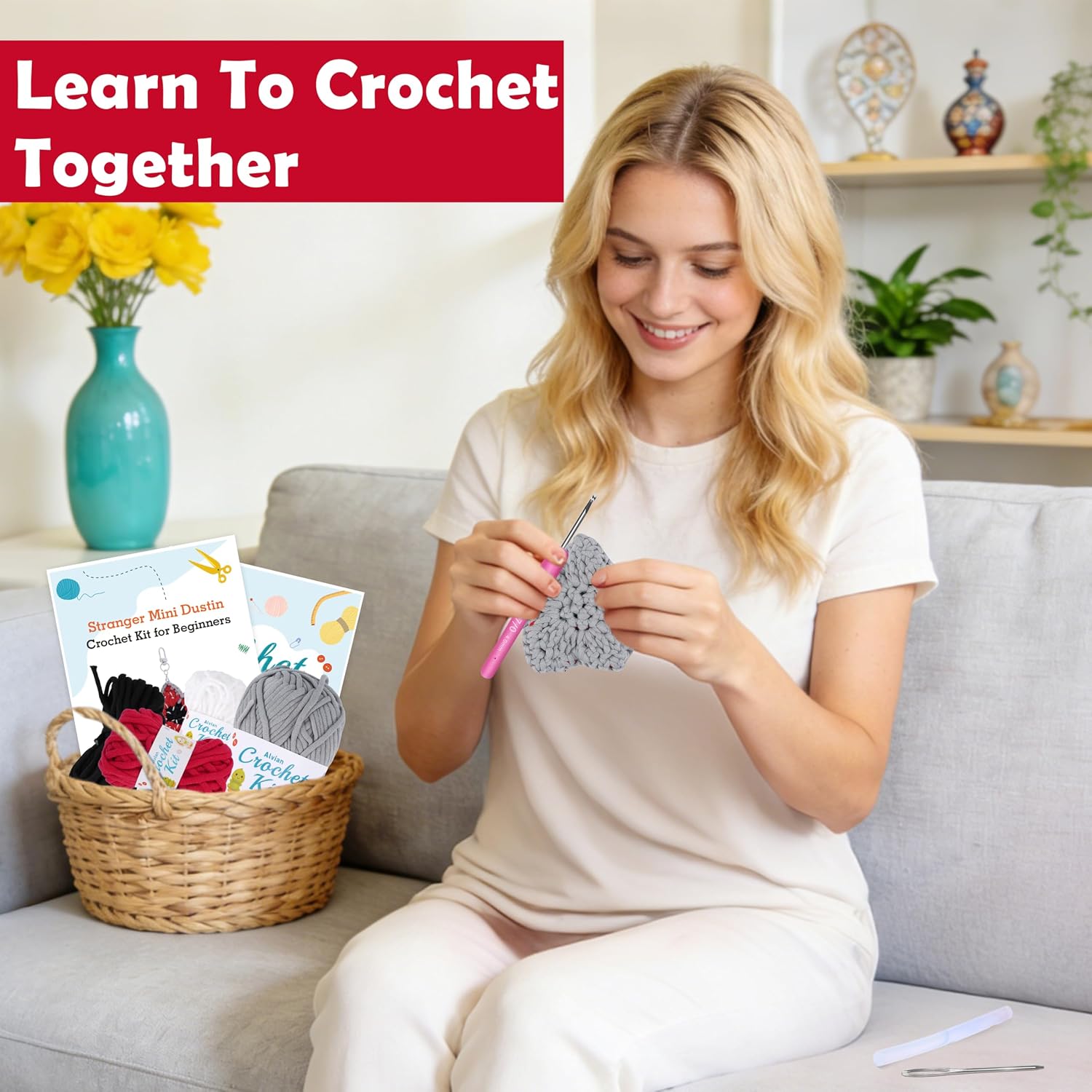 Alvian Mini Monster Crochet Beginner Kit - Amigurumi Demogorgon Keychain Craft Set Complete with Yarn, Tools & Step-by-Step Video Tutorial