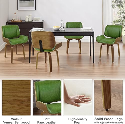 Miniatura 3 de Art Leon Silla de escritorio sin ruedas, silla giratoria moderna de mediados de siglo con patas de madera, silla tapizada de piel sintética de