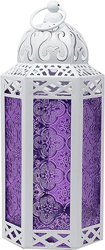 VELA LANTERNS Lámpara Farol Marroquí Blanco de 10.5 pulgadas Portavelas Decorativo para Decoraciones de Ramadán, Decoración Interior del Hogar,
