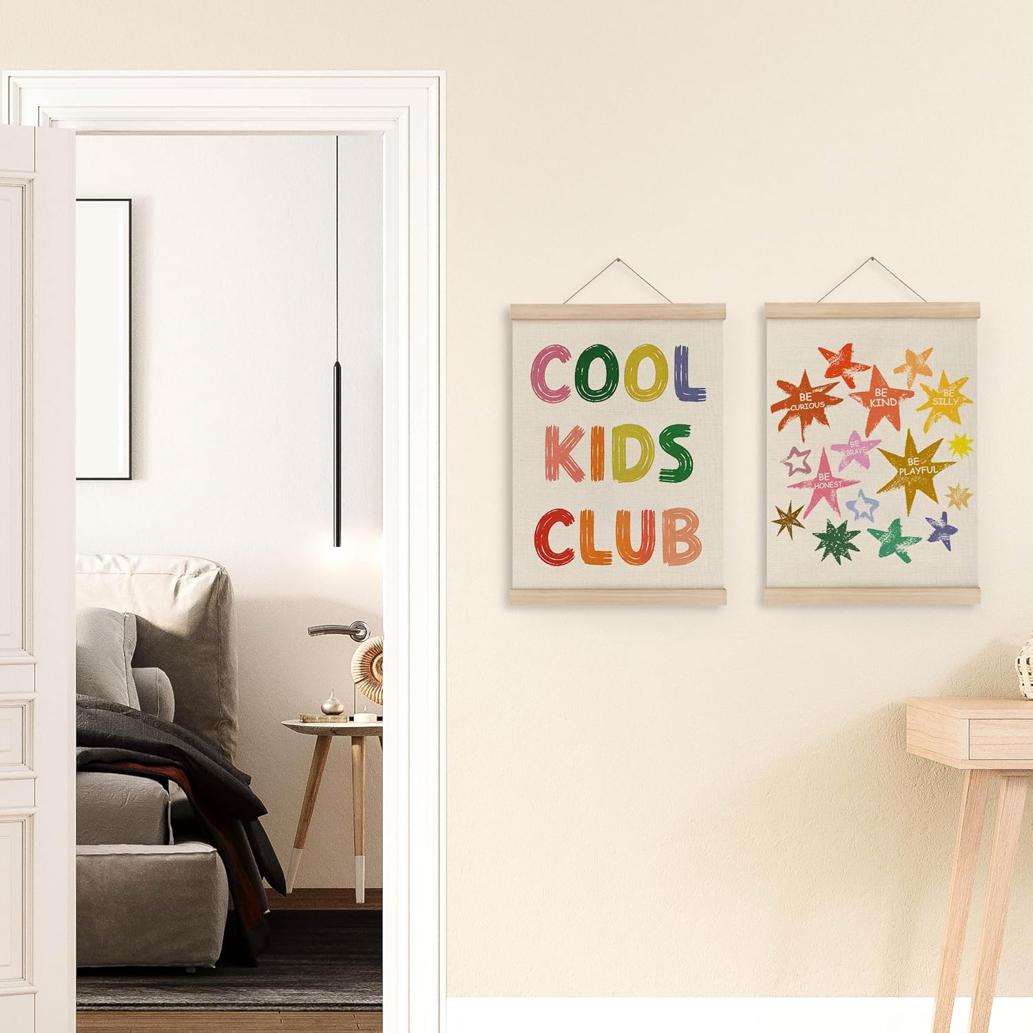 MAQIKA Inspirational Kids Nursery Poster Framed with Wood Hanger, Playroom Hanging Wall Decor, Cool Kids Club Motivational Canvas Wall Art Paints for Kids Toddler Room Bedroom, 12x16 Inch Set of 2