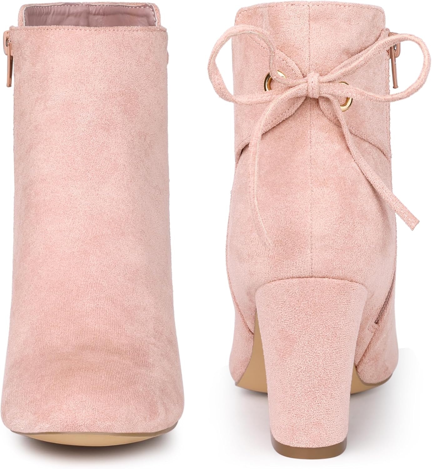 Perphy Round Toe Lace Up Chunky High Heels Ankle Boots for Women