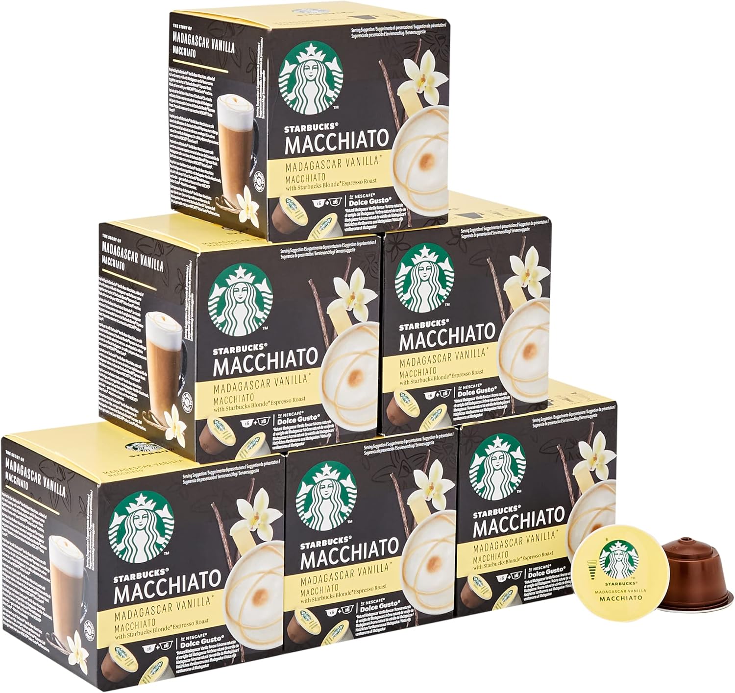 STARBUCKS Vanilla Latte Macchiato de Nescafe Dolce Gusto Cápsulas de Café, 6 x caja de 12 unidades