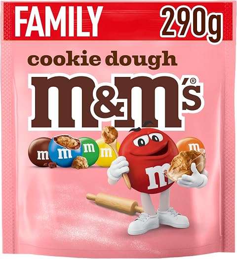 M&M’s Cookie Dough, Knackige Schokolinsen mit Keksteiggeschmack und bunter Zuckerhülle als Süßigkeit, Schokolade zum Teilen, 1 x 290 g