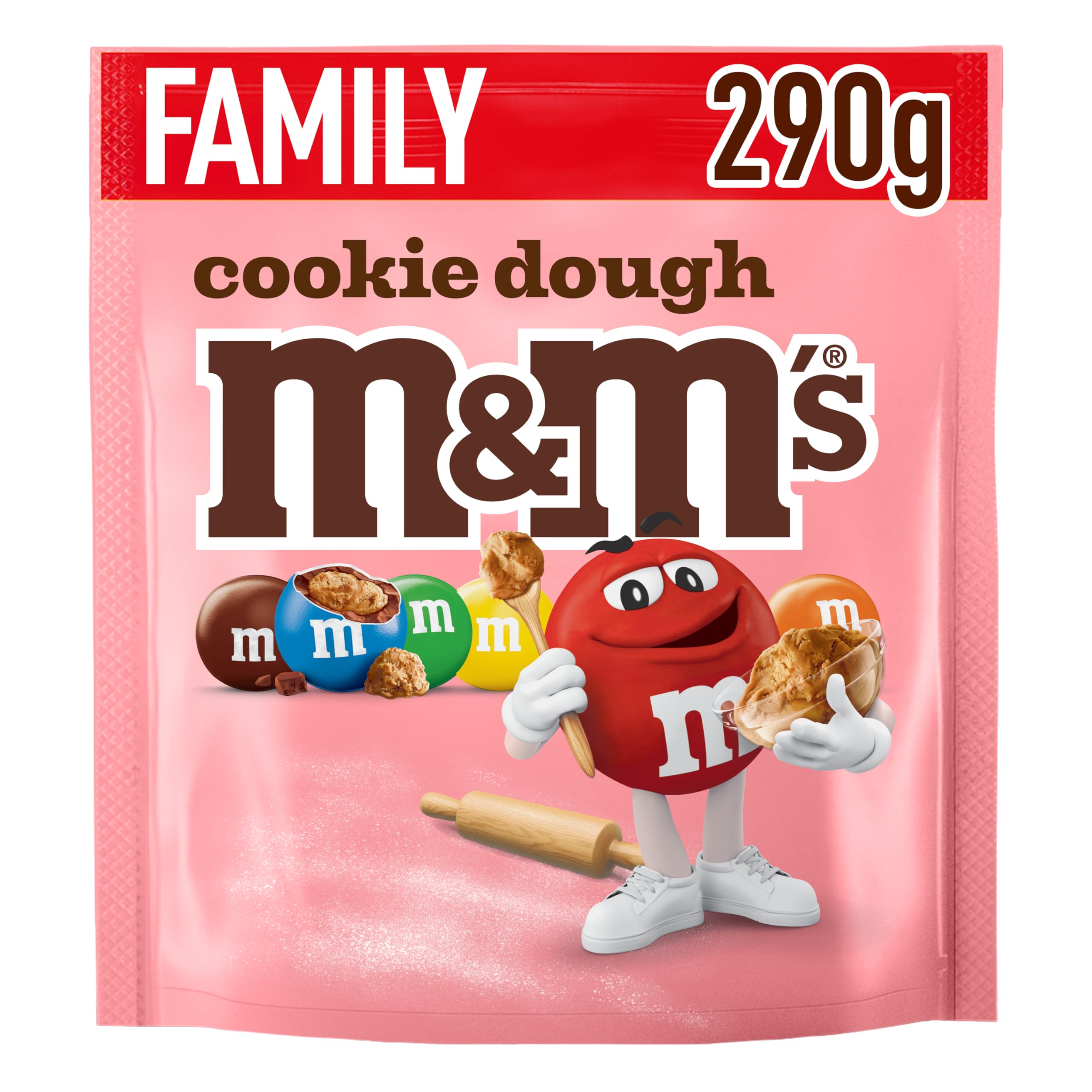 M&M’s Cookie Dough, Knackige Schokolinsen mit Keksteiggeschmack und bunter Zuckerhülle als Süßigkeit, Schokolade zum Teilen, 1 x 290 g