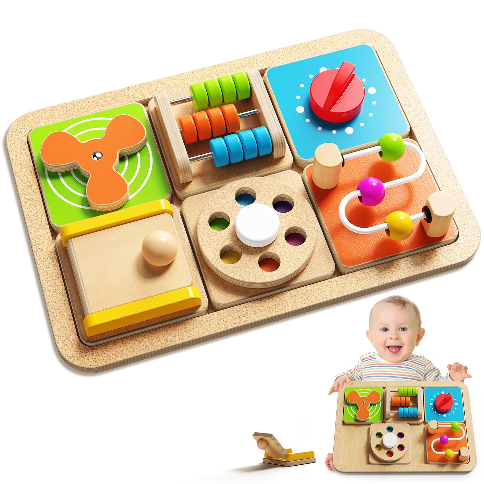Montessori Busy Board for 1 Year Old, Modular Sensory Toys for Toddlers, Activity Board Toys for Fine Motor Skills, Airplane Car Travel Toys for Baby, Educational Toys for Boy & Girl, Birthday Gifts