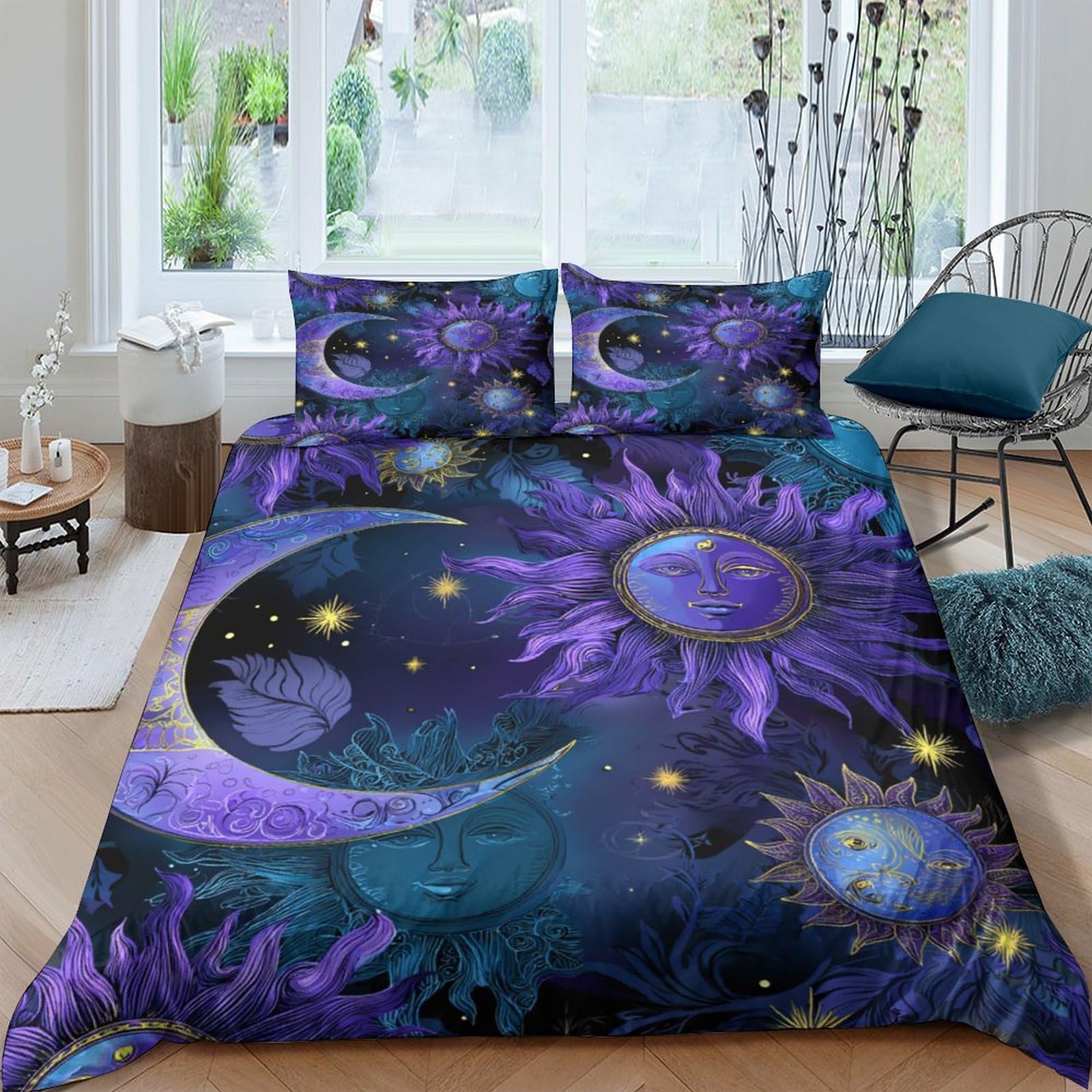 Ctjqhvkz Style-1 3D Printed Purple Moon Fitted Sheet Microfiber Soft Galaxy Starry Sky Mattress Cover For Bedroom Dorm Home Decor Single（135X200cm）