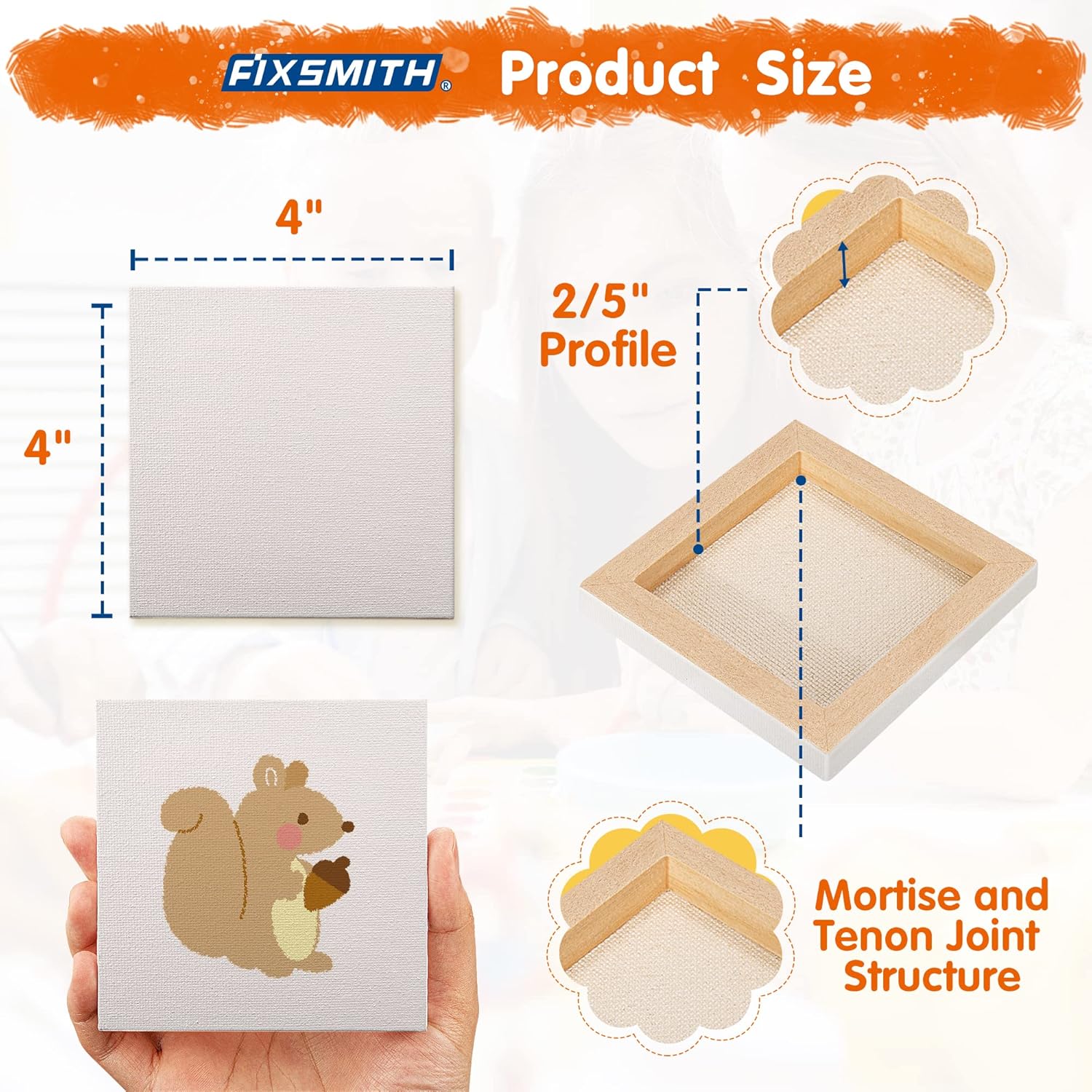 FIXSMITH Mini Stretched Canvas for Painting - 24 Pack 4 x 4 Inch, 2/5” Profile Small Square Canvases, 100% Cotton Blank Canvas, Home Decor Project, Art Supplies for Acrylic Oil Painting - Image 2