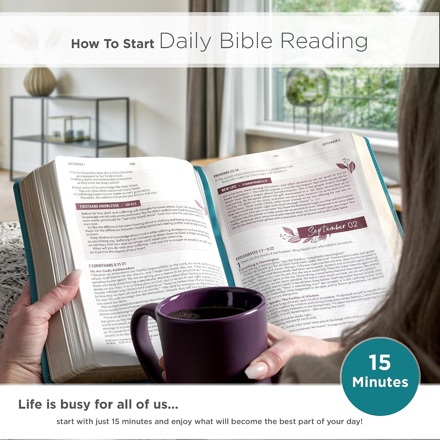 NLT Holy Bible Everyday Devotional Bible for Women New Living Translation Vegan Leather, Teal Debossed, Flexible Daily Bible Reading Plan Options (NLT Womens Devo Editions)