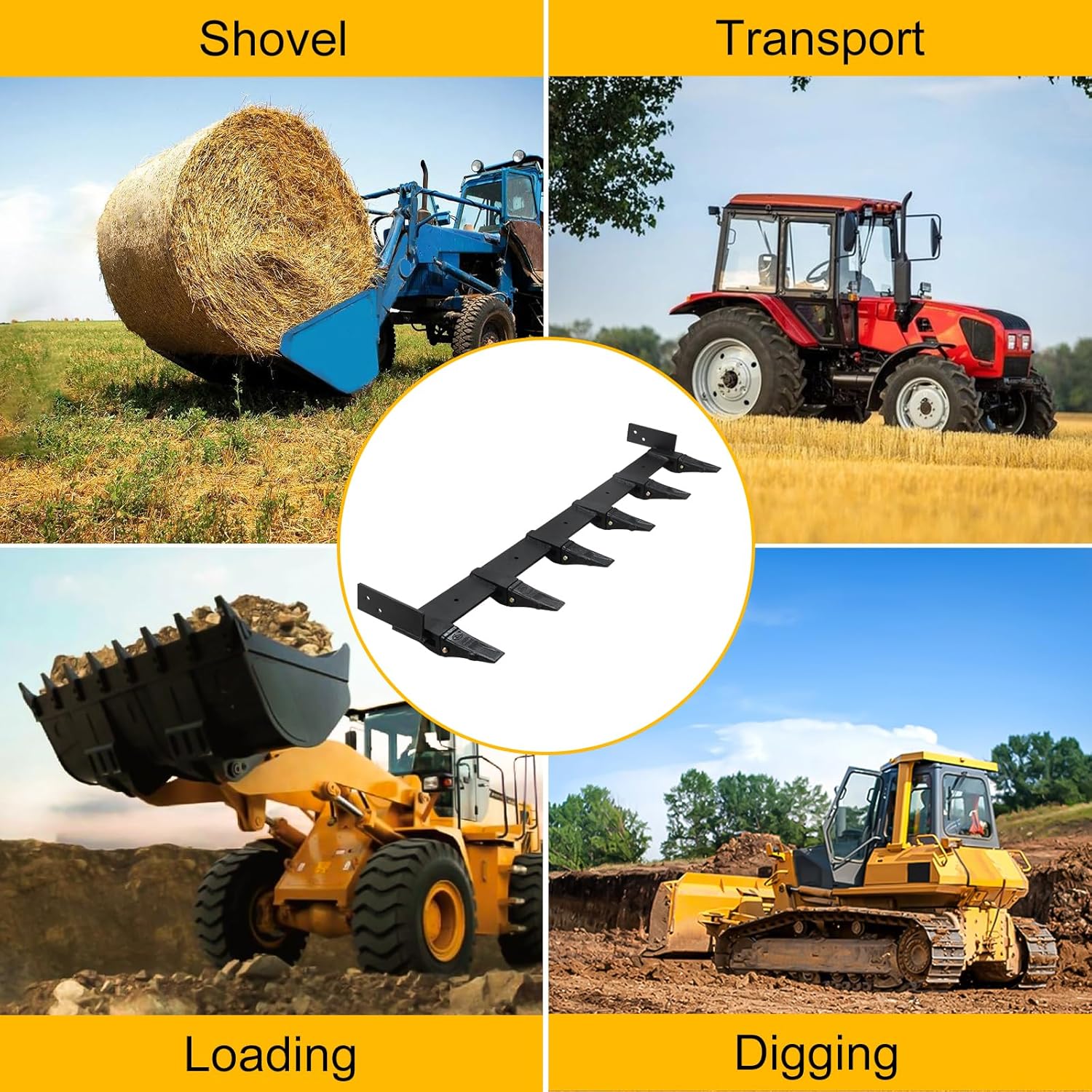 60" Bucket Tooth Bar for Skid Steer Loader, Clamp On Debris Forks 4000lbs Capacity, Heavy Duty Bucket Tooth Kit for Tractors