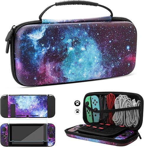 Galaxy Carrying Case for Nintendo Switch, Portable Travel Cover Case with 10 Game Card Slots for Switch Console, Accessories with Protective Shell,