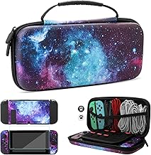 FUNDIARY Galaxy Carrying Case for Nintendo Switch, Portable Travel Cover Case with 10 Game Card Slots for Switch Console, Accessories with Protective Shell, Screen Protector, 2 Cute Thumb Grip Caps