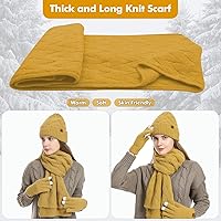 Vista 4 de Gorro de punto de invierno para mujer con guantes para pantalla táctil, gorro de pompón, bufandas para el cuello para hombres