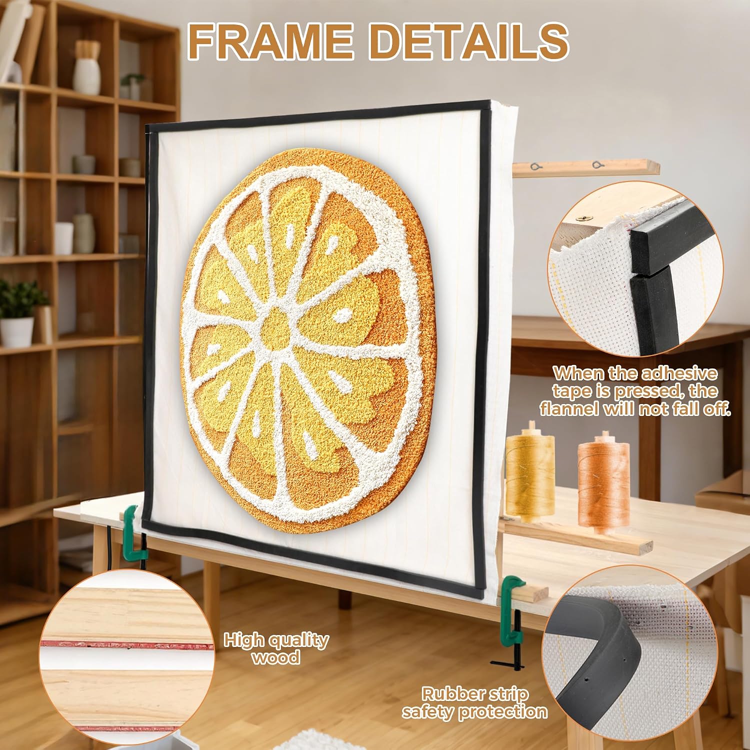Rug Tufting Frame, 29.5in X 29.5in Wooden,with Rubber Strips for Protection, Suitable for tufting Enthusiasts, Desktop Frame