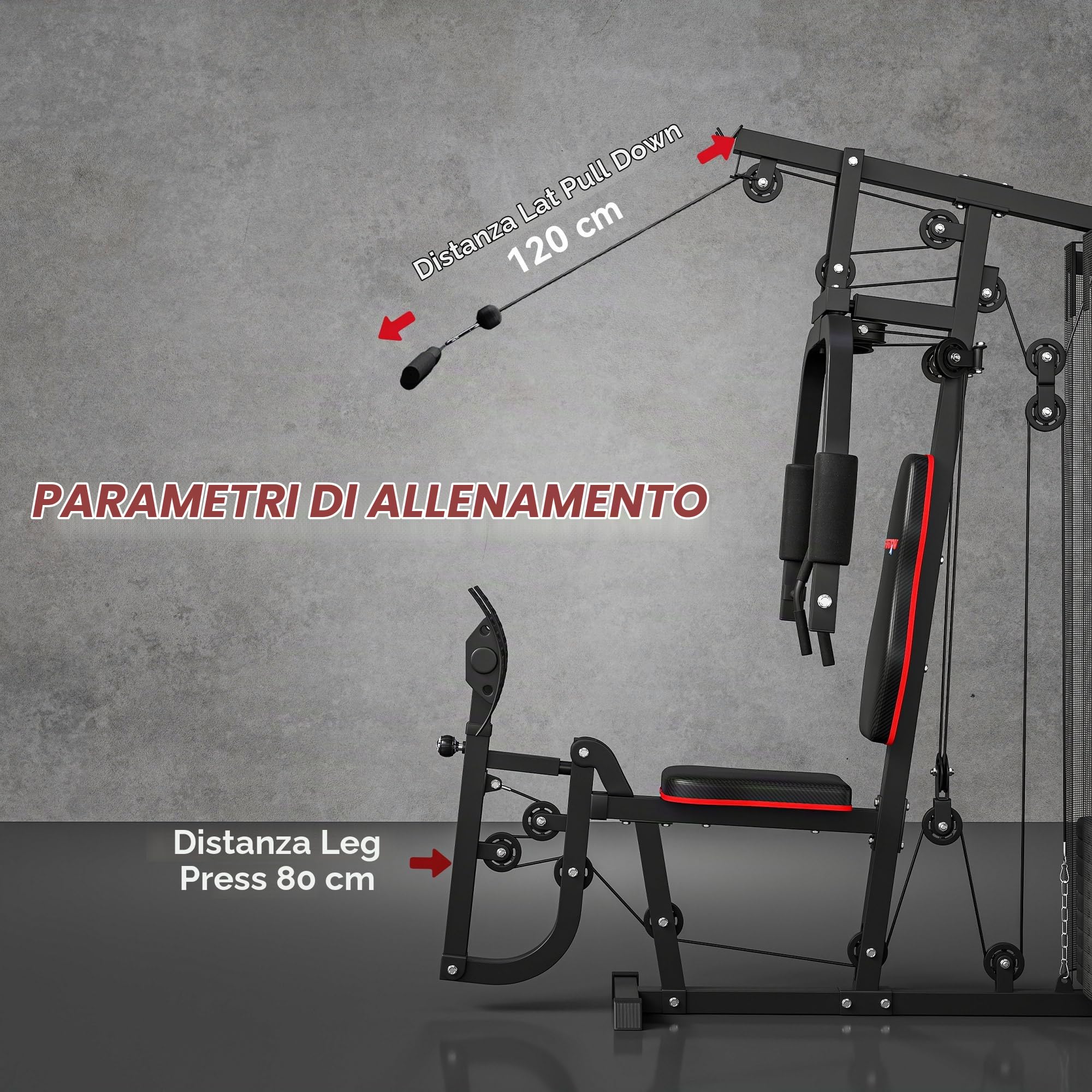 SPORTNOW Stazione Fitness Multifunzione con 45 kg di Pesi per Home Gym, Palestra Multifunzione da Casa per Allenamento Completo, con Chest Press e Leg Press, 160x108x200 cm, Nero