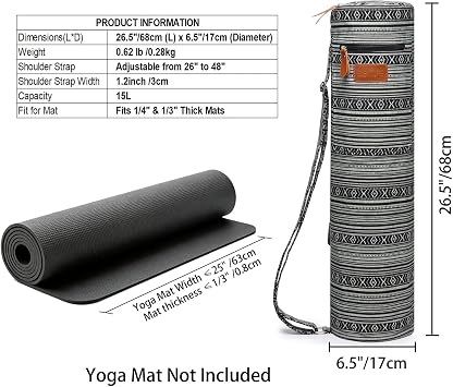 Yoga Mat Bag for Women & Men, Full-Zip Canvas Pilates Bag with Pockets