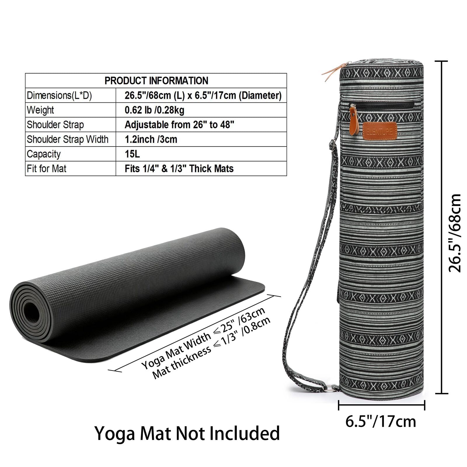 Sac de Transport pour Tapis de Yoga, Sac de Transport pour Tapis de Yoga avec Poches de Rangement Multifonctions et bandoulière réglable