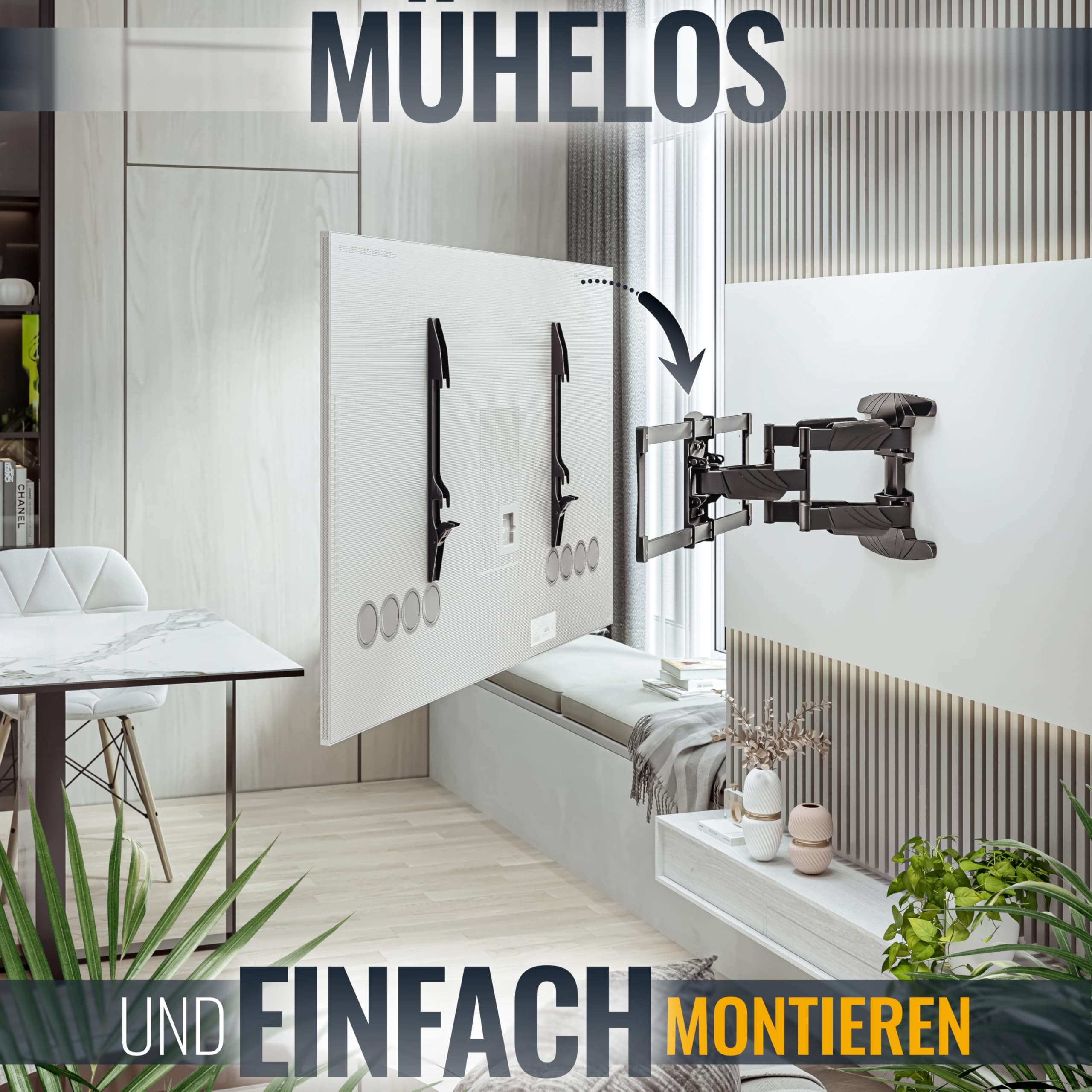 RICOO Supporto TV parete S5064 Girevole Inclinabile Televisore 37-65" (94-165 cm) Staffa universale Televisione LED/Curvo VESA 300 x 200-600 x 400