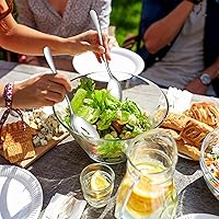 Vista 4 de E-far Juego de 10 utensilios grandes para servir, cuchara de acero inoxidable, cuchara ranurada, tenedor, pinzas, servidor de pasteles y cuchillo