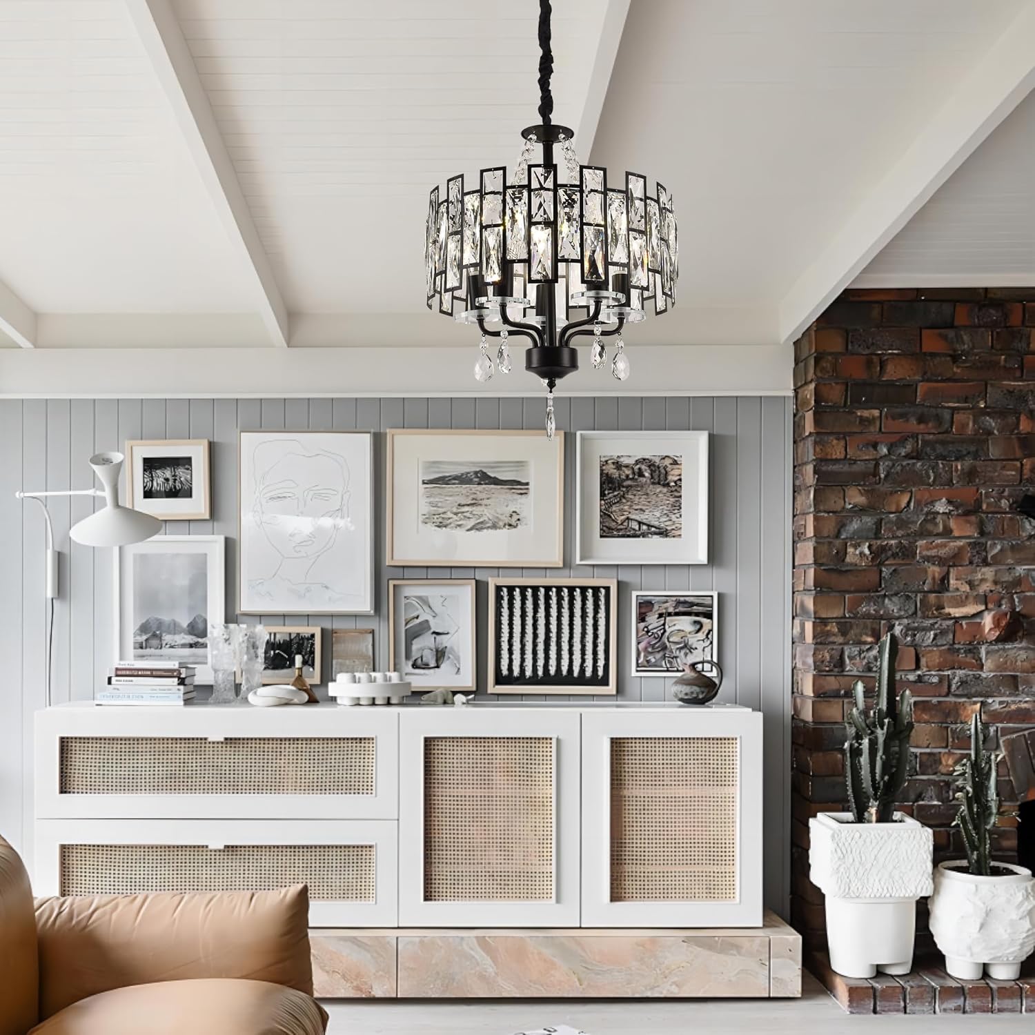 15Inch Crystal Chandelier Pendant Light Fixtures,Recessed Ceiling Lights Black Length Adjustable Hanging Light Sconce for Living Room Bedroom Kitchen Restaurant,E12 Pendant Lamp Indoor Lighting