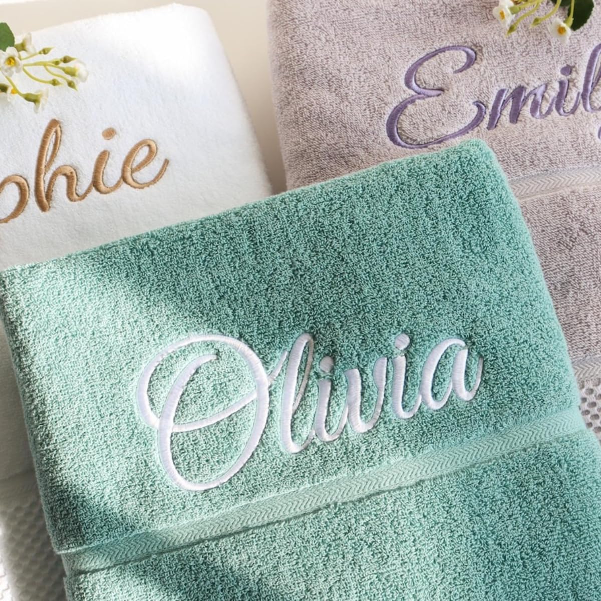 Personalized Embroidered Cotton Bath Towel Customized Hand Towel with Name Personalized Bathroom Decoration (Multicolor,35x35cm+35x75cm+70x140cm)