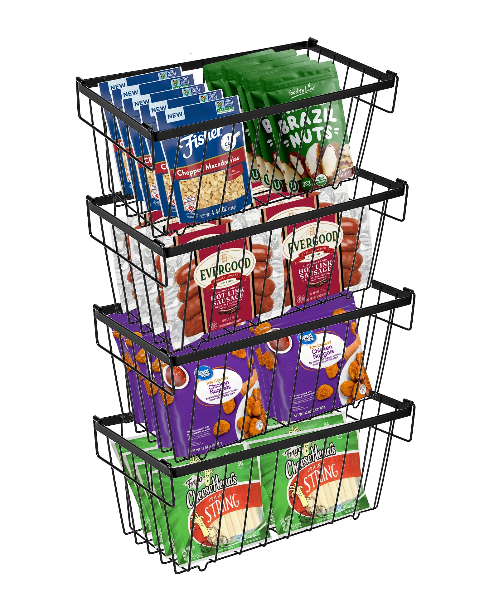 4PCS Cesta para Congelador para congelador para 141-198L,Metal Organizador Congelador Apilable Organizador Nevera Con Asas Y Fondo Antideslizante Apto Para FrigoríFico Mueble Cocina