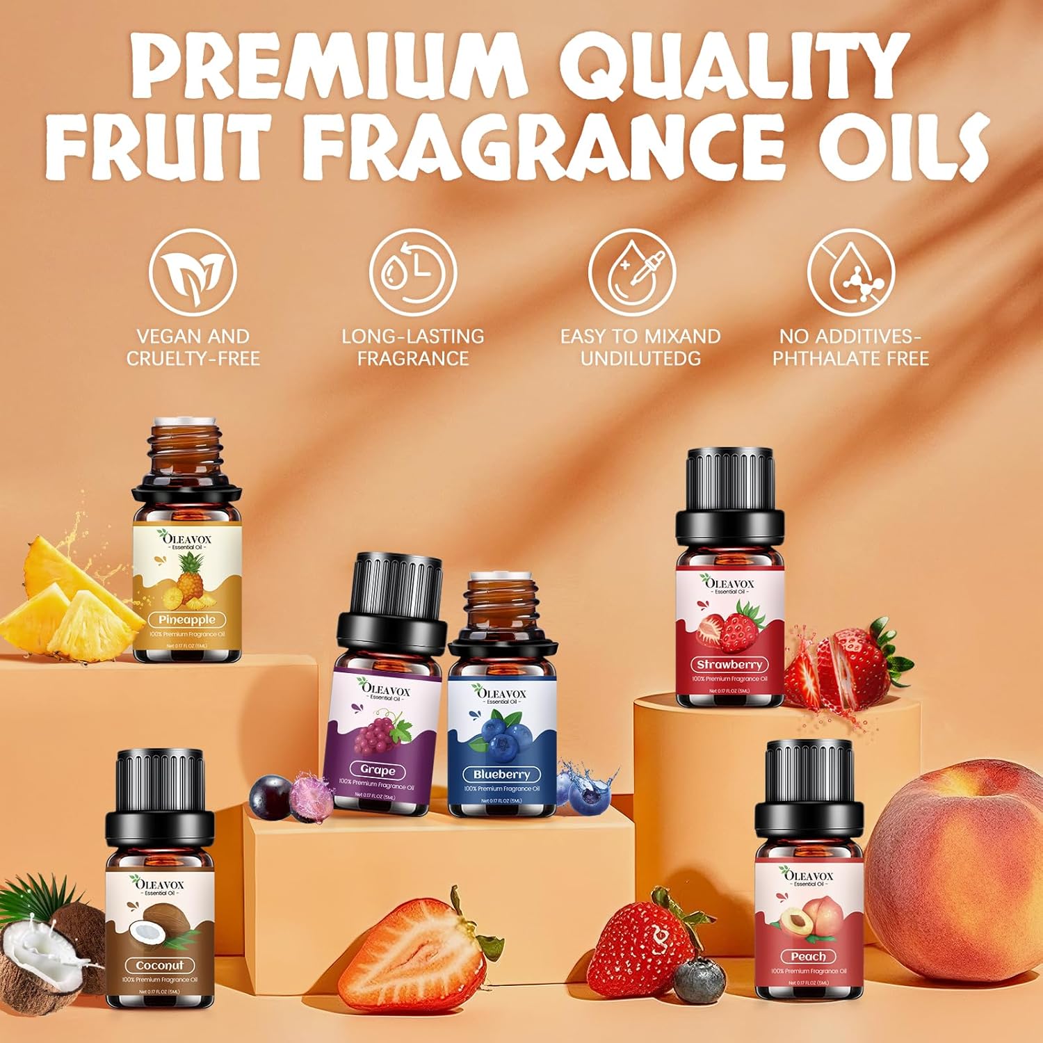 Fruity Essential Oils Gift Set, Premium Fragrance Oil for Candle & Soap Making, Coconut, Strawberry, Pineapple, Mango, Peach, Apple,10x5ml Fruit Aromatherapy Diffuser Oils for Home - Image 2