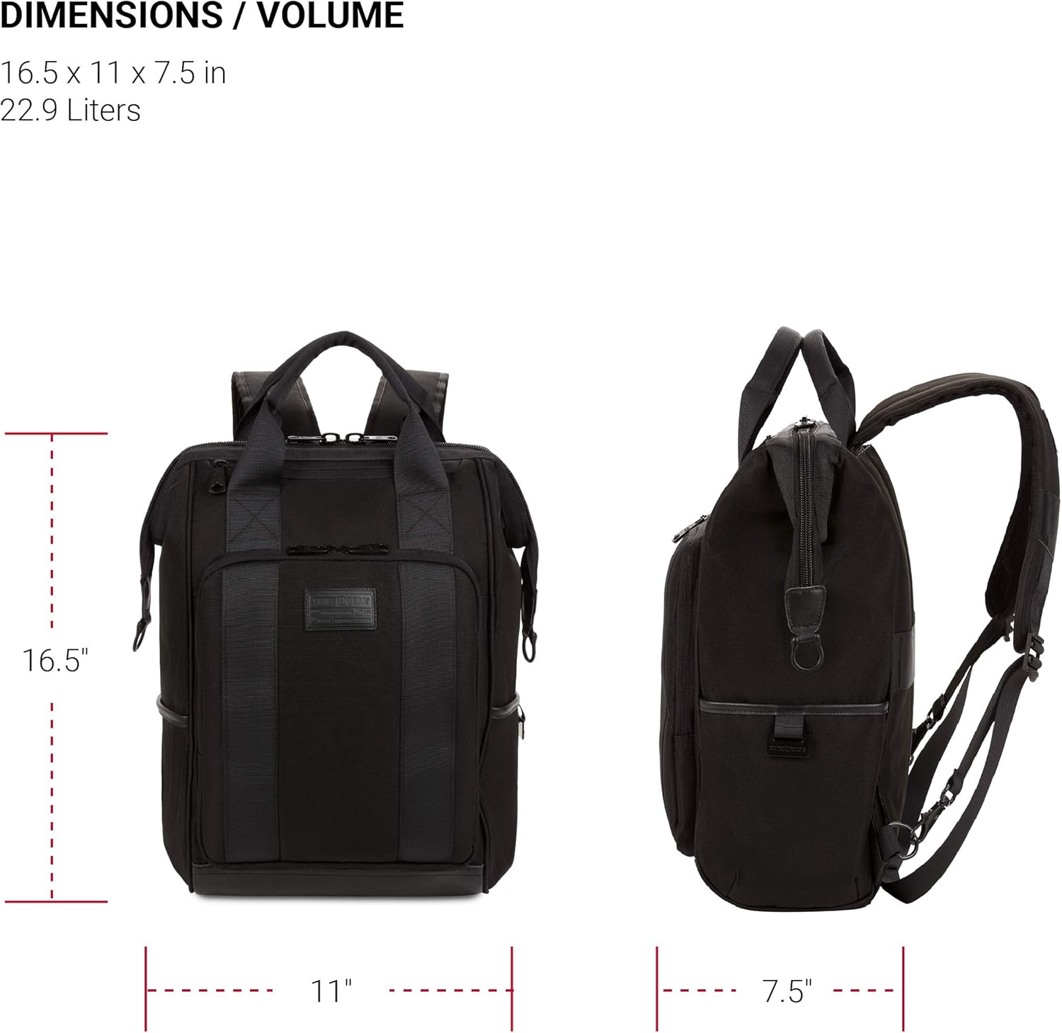 SwissGear 3577 Laptop Backpack, Fits Most 16 Inch Laptop and Tablet, Doctor Bag, Tote Bag, Men's and Women's, Black Stealth