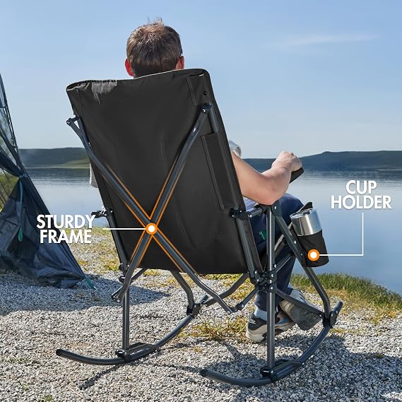 Portal Oversized Folding Rocking Camping Chair Portable 400 lbs Black