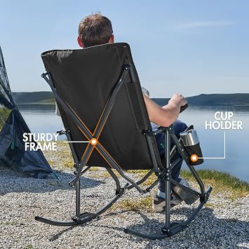 Portal Oversized Folding Rocking Camping Chair Portable 400 lbs Black