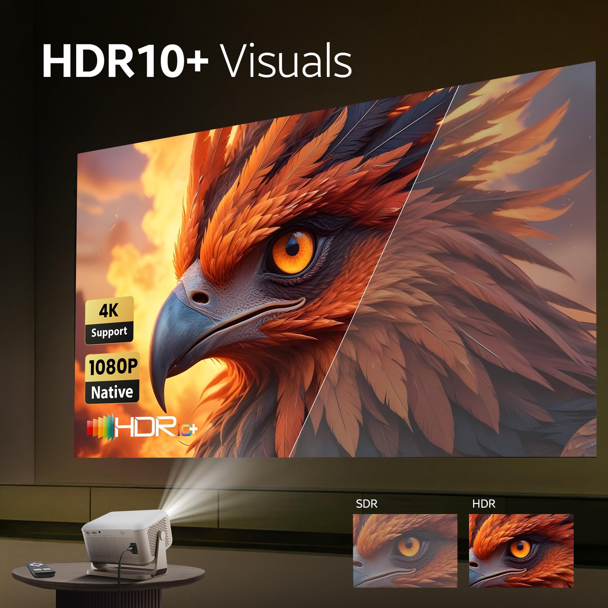 [Netflix Official License] Crossbeats Lumex Flix Projector 4k Ultra HD, 1080p Native, Android 13, WiFi, 16000 Lumens, Smart Mini Projector for Room, Portable Home Cinema, Built-in Apps, 300”Display — Amazon image 4